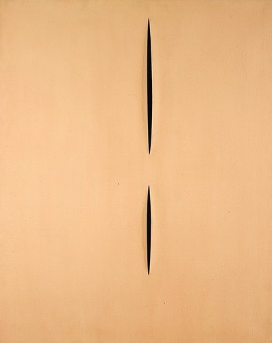 空间概念"等待",卢西奥·丰塔纳,1958年,乙烯,画布,125 x 100.