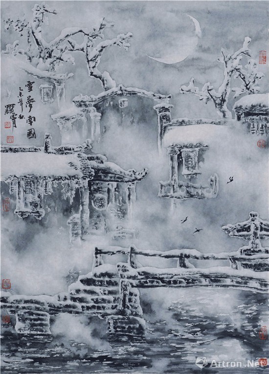 著名画家罗霄的冰雪山水画