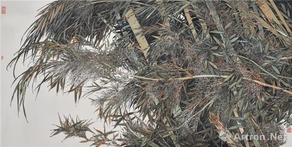 何阿平 《南窗竹下品茗香》 69cm×135cm 中国画 2019