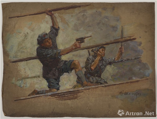 《飞夺泸定桥油画稿》之一《飞夺泸定桥》油画,193x138cm,1959,军事