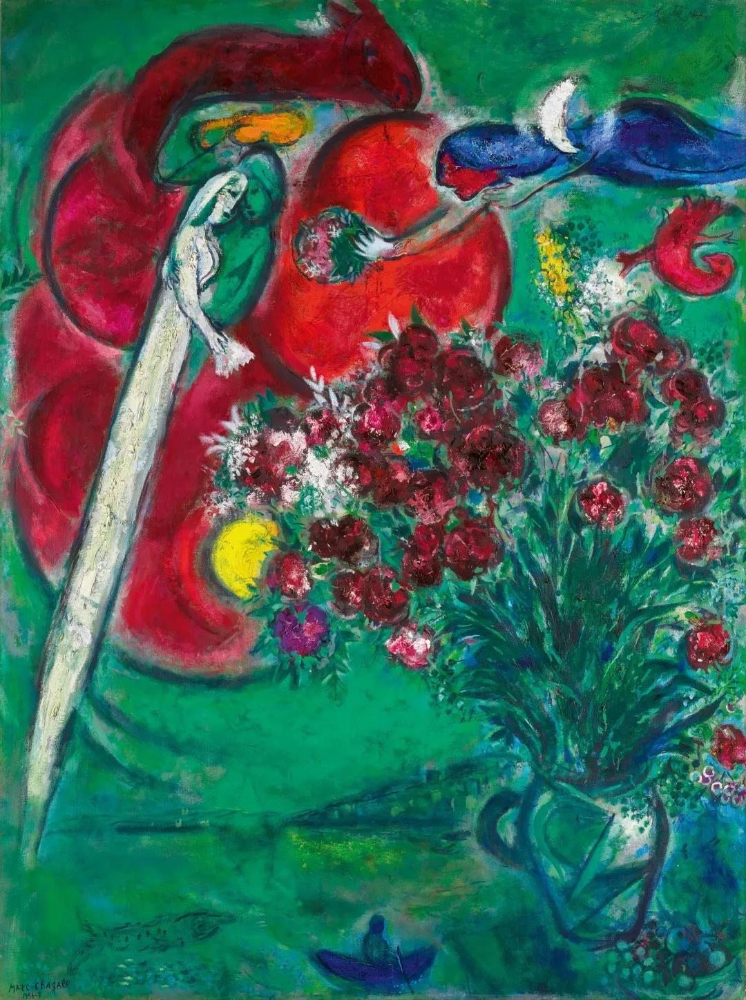 马克夏加尔《圣让卡弗尔拉的花(地中海景色》