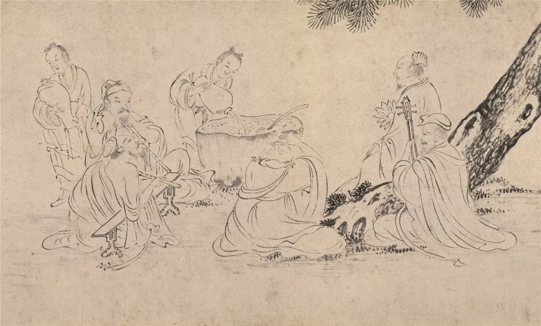 两图之外,陈洪绶(1599—1652)也有一件《渊明饮酒图.