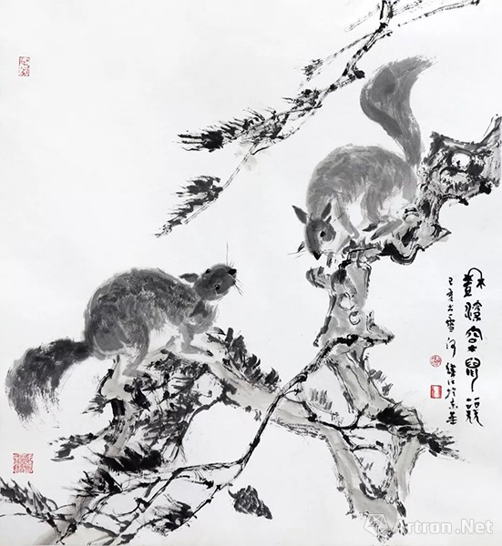 何纬仁 树深松鼠竞 76cmx83cm