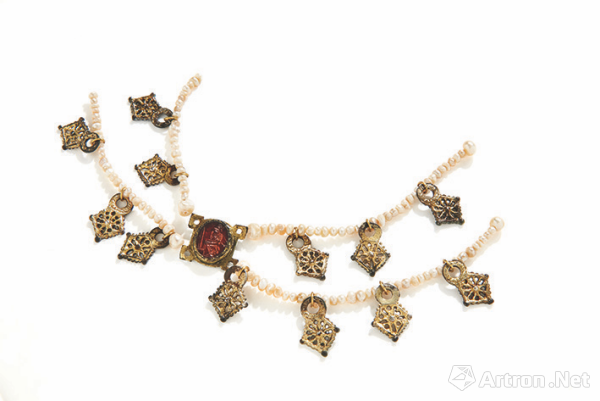 项链 珍珠,铜坠饰,普通宝石 后拜占庭时期 纳克索斯岛