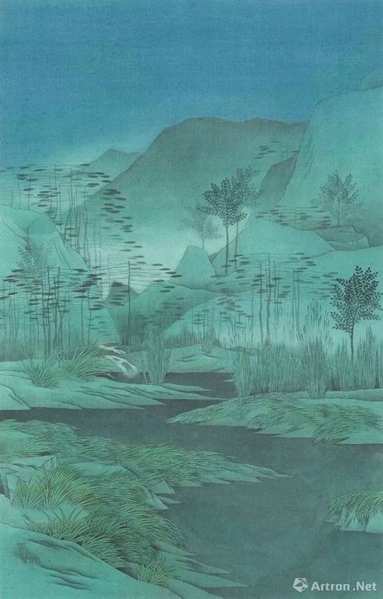 翟明帅的"绿水青山"系列工笔青绿山水画紧紧围绕"美丽中国"的生态