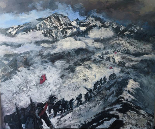 《伟大长征》组画 红军长征重要节点之八-翻越雪山(布面油画)235cm