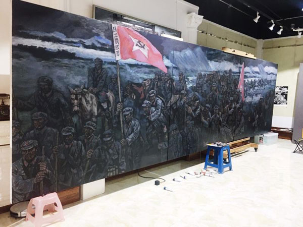 《伟大长征》组画 红军长征重要节点之九-过草地 布面油画 720cmx200