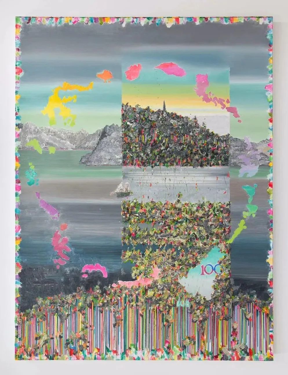 薛峰《船划出界线,诞生新的立体地图,2020,布面油画,160 x 120cm