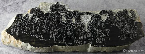 崔晓晓《藏戏之二十三》(浙江红石),56cmx25cm,石刻