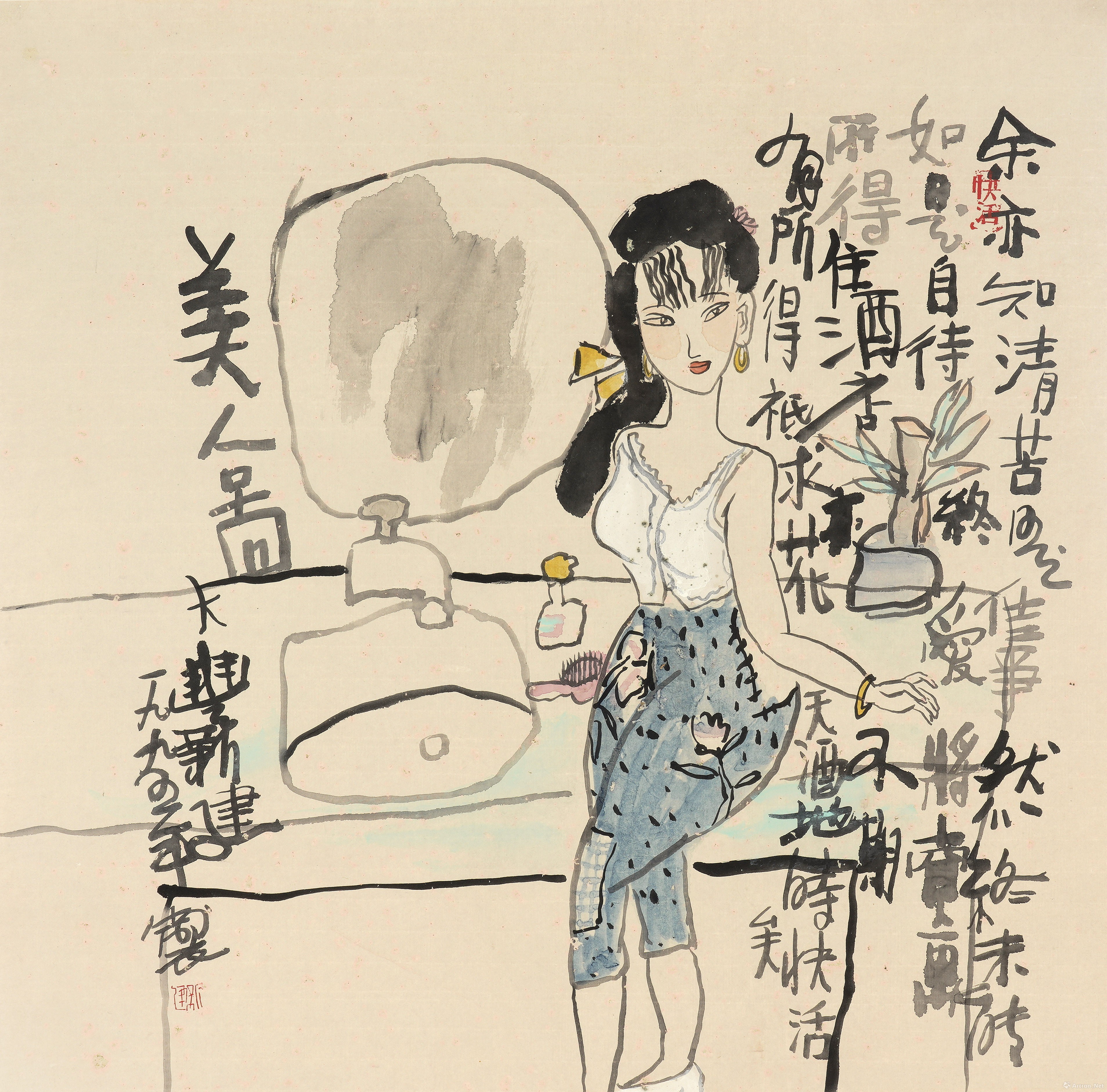 733 朱新建 美人图设色纸本  镜心  67×67cm742 李继开 哭布面油画