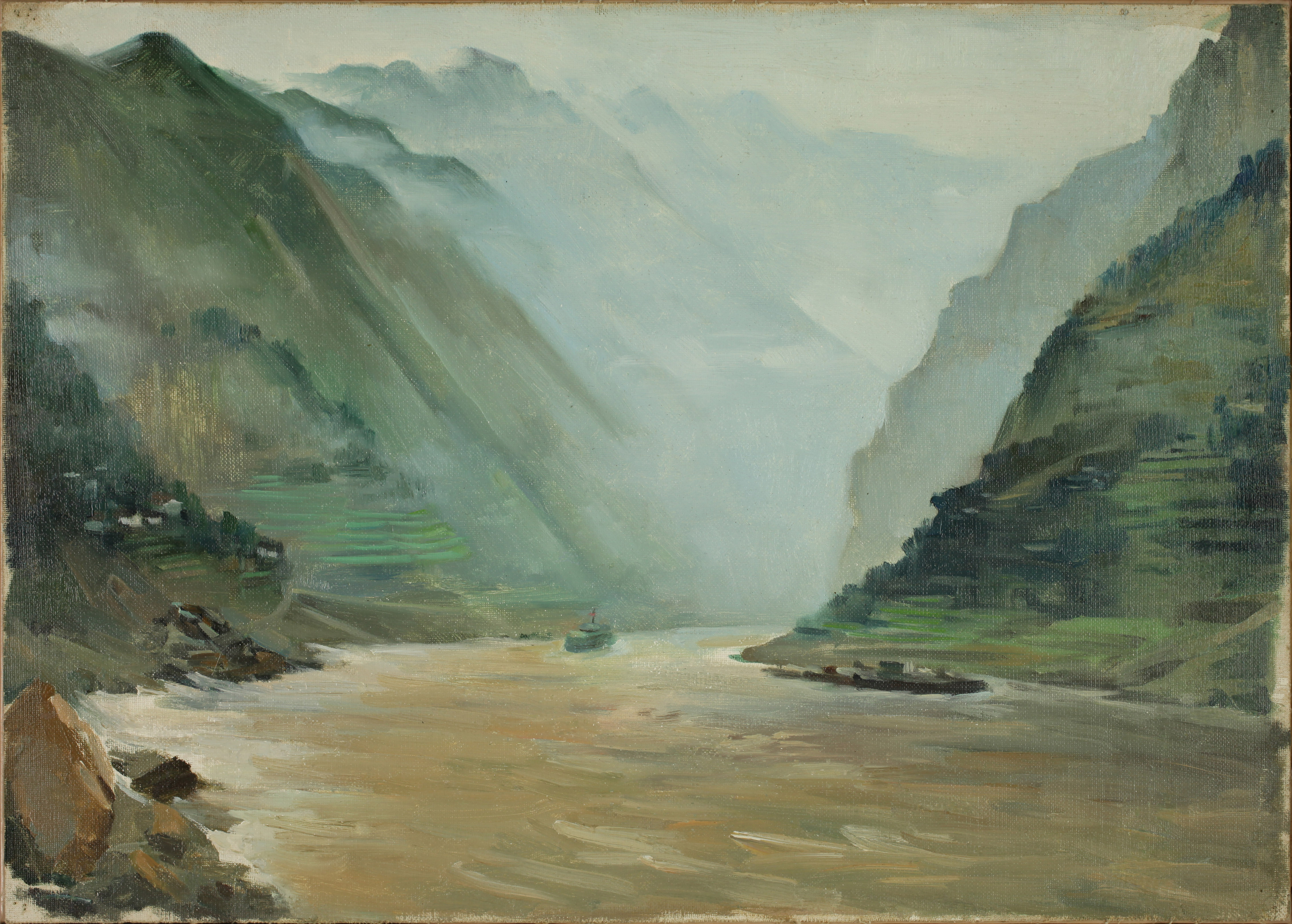 长江三峡 纸本油画 38cm×52.5cm 1977年 湖北美术馆藏