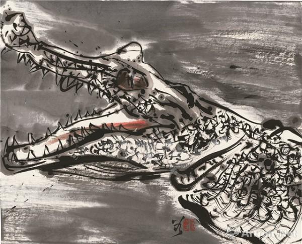 《诺亚方舟系列-鳄鱼 聂危谷 60x48cm 2016年 纸本水墨