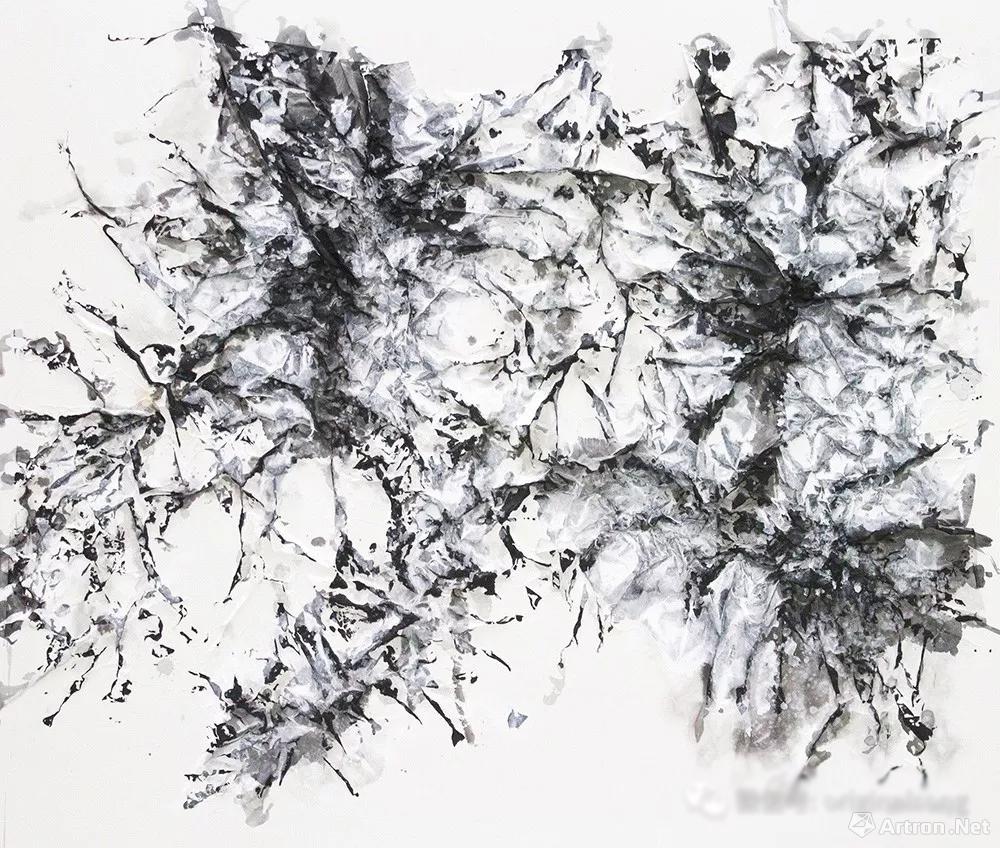 《椎拓地形图之三 了了 150x175cm 2016年 水墨,白墨,茶,宣纸