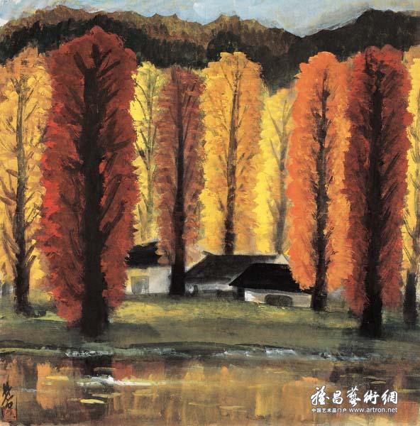 林风眠《金秋 彩墨画 67x66cm 20世纪60年代