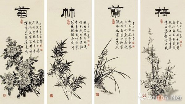 当代名家画梅兰竹菊四君子,古稀高龄画家石开真迹赏析