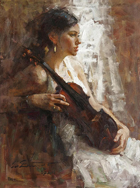 拉提琴的女孩油画作者图片