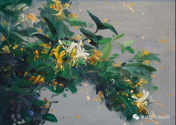 魏楚予《金银花》油画