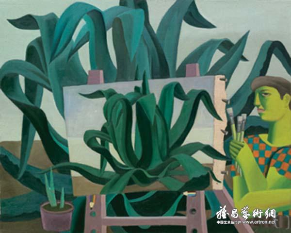 李邦耀《琅琊草与画架上的琅琊草与人》 布上油彩 108×88cm 1986年