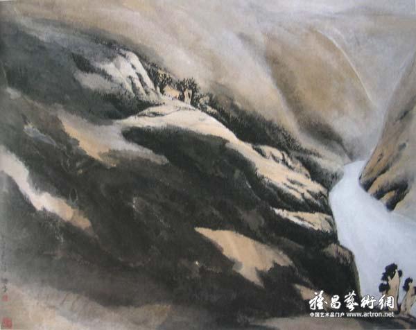 董继宁《秋山寒水图》 纸本水墨 67×84cm 1986年