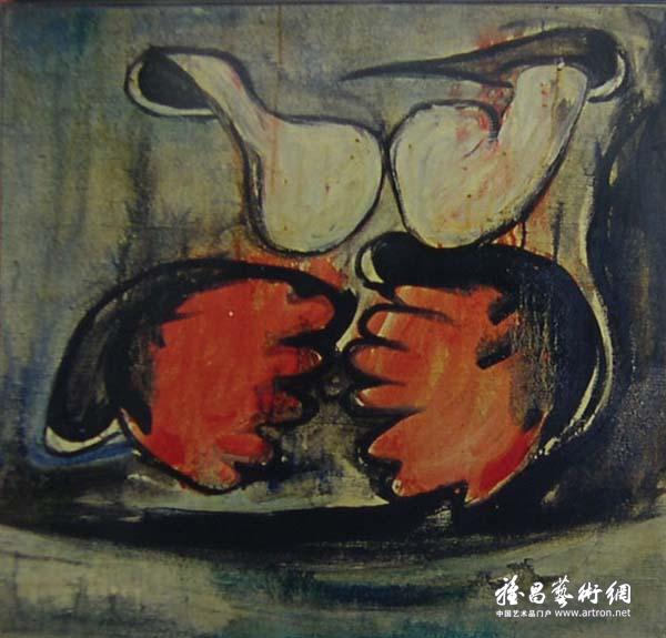 燕柳林《从生到死的幻觉·碰撞》 布面油画 73×70cm 1986年