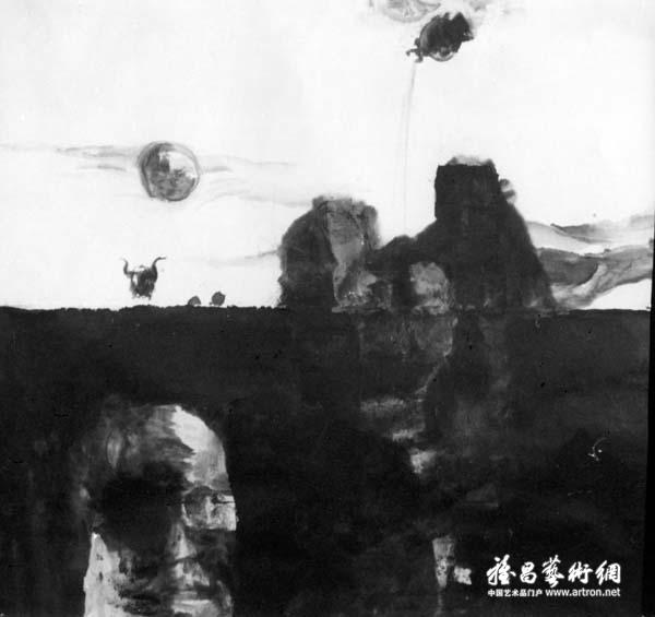 刘子建《不祥之兆——因为想得太远》 宣纸水墨 124×124cm 1985年