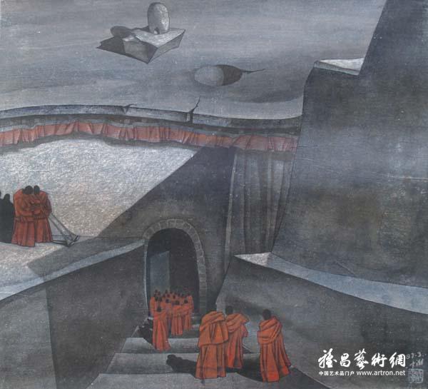 江中潮《通往神灵的门》 纸本水墨 54.5×60.5cm 1987年