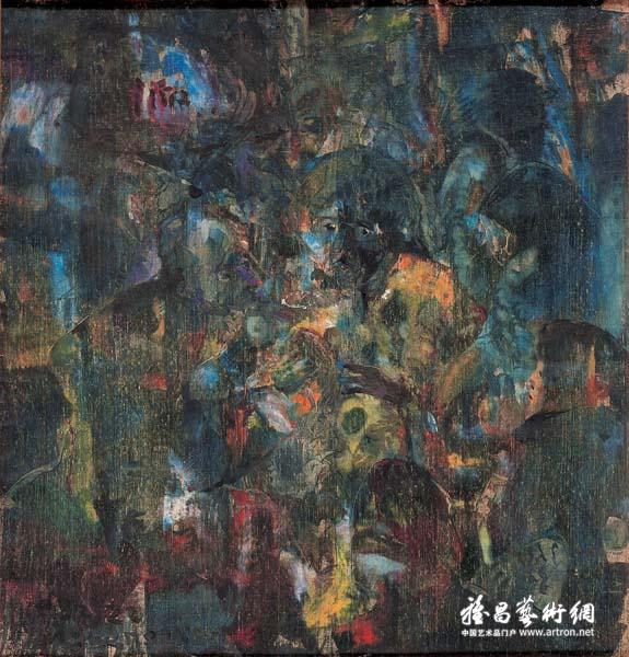 尹光中《基督诞生在我家》 布面油画 73.5x76.5cm 1982